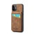 iPhone 11 Fierre Shann Crazy Horse Card Holder Back Cover PU Phone Case - Brown
