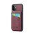 iPhone 11 Fierre Shann Crazy Horse Card Holder Back Cover PU Phone Case - Wine Red