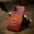 iPhone 12 / 12 Pro Fierre Shann Oil Wax Texture Genuine Leather Back Cover Case with 360 Degree Rotation Holder & Card Slot - Red+Light Brown