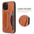 iPhone 12 Pro Max Fierre Shann Full Coverage Protective Leather Case with Holder & Card Slot - Brown