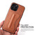iPhone 13 Fierre Shann Full Coverage Protective Leather Case with Holder & Card Slot - Brown
