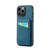 iPhone 13 Pro Fierre Shann Crazy Horse Card Holder Back Cover PU Phone Case - Blue