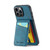 iPhone 13 Pro Fierre Shann Crazy Horse Card Holder Back Cover PU Phone Case - Blue