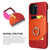 iPhone 13 Pro Fierre Shann Oil Wax Texture Genuine Leather Back Cover Case with 360 Degree Rotation Holder & Card Slot  - Red