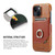 iPhone 14 Fierre Shann Oil Wax Texture Genuine Leather Back Case  - Brown