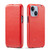 iPhone 14 Fierre Shann Oil Wax Texture Vertical Flip PU Phone Case  - Red