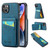 iPhone 14 Plus Fierre Shann Crazy Horse Card Holder Back Cover PU Phone Case - Blue
