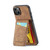 iPhone 14 Plus Fierre Shann Crazy Horse Card Holder Back Cover PU Phone Case - Brown