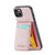 iPhone 14 Plus Fierre Shann Crazy Horse Card Holder Back Cover PU Phone Case - Pink