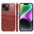 iPhone 14 Plus Fierre Shann Retro Oil Wax Texture PU Leather Case with Card Slots  - Brown