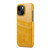 iPhone 14 Plus Fierre Shann Retro Oil Wax Texture PU Leather Case with Card Slots  - Yellow