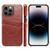 iPhone 14 Pro Fierre Shann Retro Oil Wax Texture PU Leather Case with Card Slots - Brown