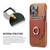 iPhone 14 Pro Max Fierre Shann Oil Wax Texture Genuine Leather Back Case  - Brown