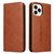 iPhone 14 Pro Max Fierre Shann PU Genuine Leather Texture Leather Phone Case  - Brown