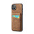 iPhone 15 Fierre Shann Crazy Horse Card Holder Back Cover PU Phone Case - Brown