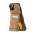 iPhone 15 Fierre Shann Crazy Horse Card Holder Back Cover PU Phone Case - Brown