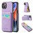 iPhone 15 Fierre Shann Crazy Horse Card Holder Back Cover PU Phone Case - Purple