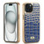 iPhone 15 Fierre Shann Crocodile Texture Electroplating PU Phone Case - Blue
