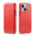 iPhone 15 Fierre Shann Oil Wax Texture Vertical Flip PU Phone Case - Red