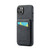 iPhone 15 Plus Fierre Shann Crazy Horse Card Holder Back Cover PU Phone Case - Black
