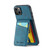 iPhone 15 Plus Fierre Shann Crazy Horse Card Holder Back Cover PU Phone Case - Blue