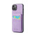 iPhone 15 Plus Fierre Shann Crazy Horse Card Holder Back Cover PU Phone Case - Purple