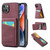 iPhone 15 Plus Fierre Shann Crazy Horse Card Holder Back Cover PU Phone Case - Wine Red
