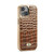 iPhone 15 Plus Fierre Shann Crocodile Texture Electroplating PU Phone Case - Brown