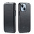 iPhone 15 Plus Fierre Shann Oil Wax Texture Vertical Flip PU Phone Case - Black