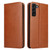 Samsung Galaxy S22 5G Fierre Shann PU Genuine Leather Texture Leather Phone Case - Brown