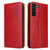 Samsung Galaxy S22 5G Fierre Shann PU Genuine Leather Texture Leather Phone Case - Red