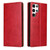 Samsung Galaxy S22 Ultra 5G Fierre Shann PU Genuine Leather Texture Leather Phone Case - Red