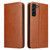 Samsung Galaxy S22+ 5G Fierre Shann PU Genuine Leather Texture Leather Phone Case - Brown