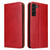 Samsung Galaxy S22+ 5G Fierre Shann PU Genuine Leather Texture Leather Phone Case - Red