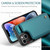 iPhone 14 CaseMe C22 Card Slots Holder RFID Anti-theft Phone Case - Blue Green