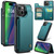 iPhone 15 Plus CaseMe C22 Card Slots Holder RFID Anti-theft Phone Case - Blue Green