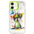 iPhone 12 Double Layer Color Silver Series Animal Oil Painting Phone Case - Green Dog