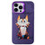 iPhone 14 Pro Max Double Layer Color Silver Series Animal Oil Painting Phone Case - Cuddle Cat