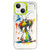 iPhone 15 Double Layer Color Silver Series Animal Oil Painting Phone Case - Green Dog