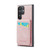 Samsung Galaxy S24 Ultra 5G Fierre Shann Crazy Horse Card Holder Back Cover PU Phone Case - Pink