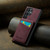 Samsung Galaxy S24 Ultra 5G Fierre Shann Crazy Horse Card Holder Back Cover PU Phone Case - Wine Red