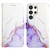 Samsung Galaxy S24 Ultra 5G PT003 Marble Pattern Flip Leather Phone Case - White Purple