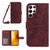 Samsung Galaxy S24 Ultra 5G Skin Feel Sun Flower Embossed Flip Leather Phone Case with Lanyard - Wine Red