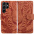 Samsung Galaxy S24 Ultra 5G Tiger Embossing Pattern Flip Leather Phone Case - Brown