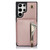 Samsung Galaxy S24 Ultra 5G YM006 Skin Feel Zipper Card Bag Phone Case with Dual Lanyard - Rose Gold