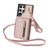 Samsung Galaxy S24 Ultra 5G YM006 Skin Feel Zipper Card Bag Phone Case with Dual Lanyard - Rose Gold