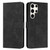 Samsung Galaxy S24 Ultra Skin Feel Heart Embossed Leather Phone Case with Long Lanyard - Black