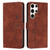 Samsung Galaxy S24 Ultra Skin Feel Heart Embossed Leather Phone Case with Long Lanyard - Brown