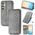 Samsung Galaxy S24+ 5G Cubic Grid Pressed Magnetic Leather Phone Case - Grey