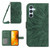 Samsung Galaxy S24+ 5G Skin Feel Sun Flower Embossed Flip Leather Phone Case with Lanyard - Green